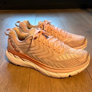 HOKA x OV Clifton running shoe in pale blush, size 8.5